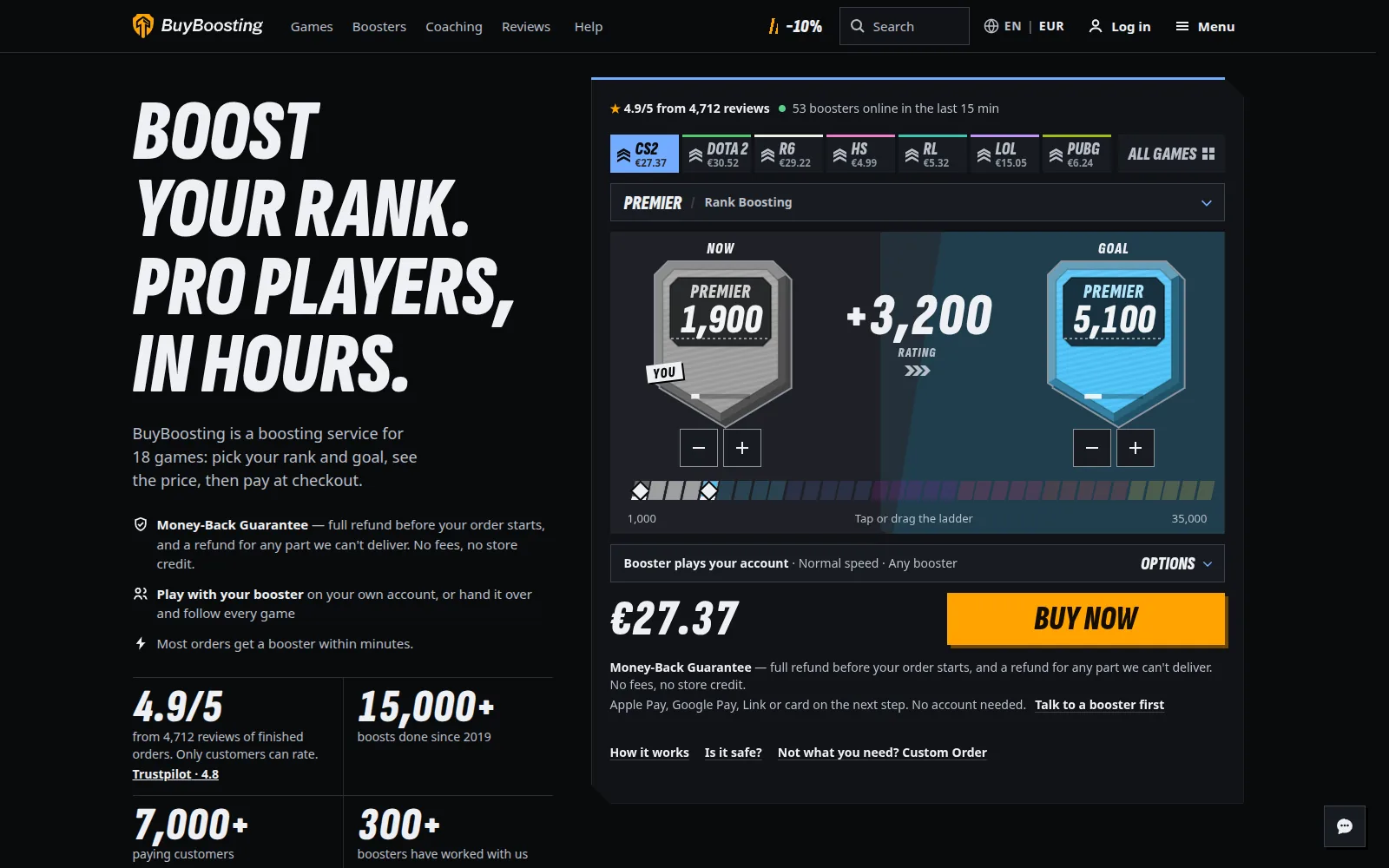 BuyBoosting — Game boosting for 18 competitive games.